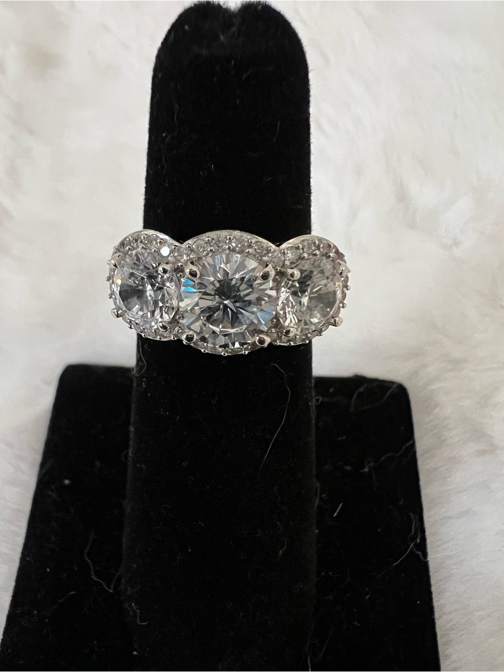 Classic Triple Halo Silver-Clear CZ Statement Ring